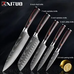 Xituo Keukenmessen Set 8 Inch Koksmes Japans Hoge Carbon Roestvrij Staal Damascus Laserpatroon Snijden Santoku Mes