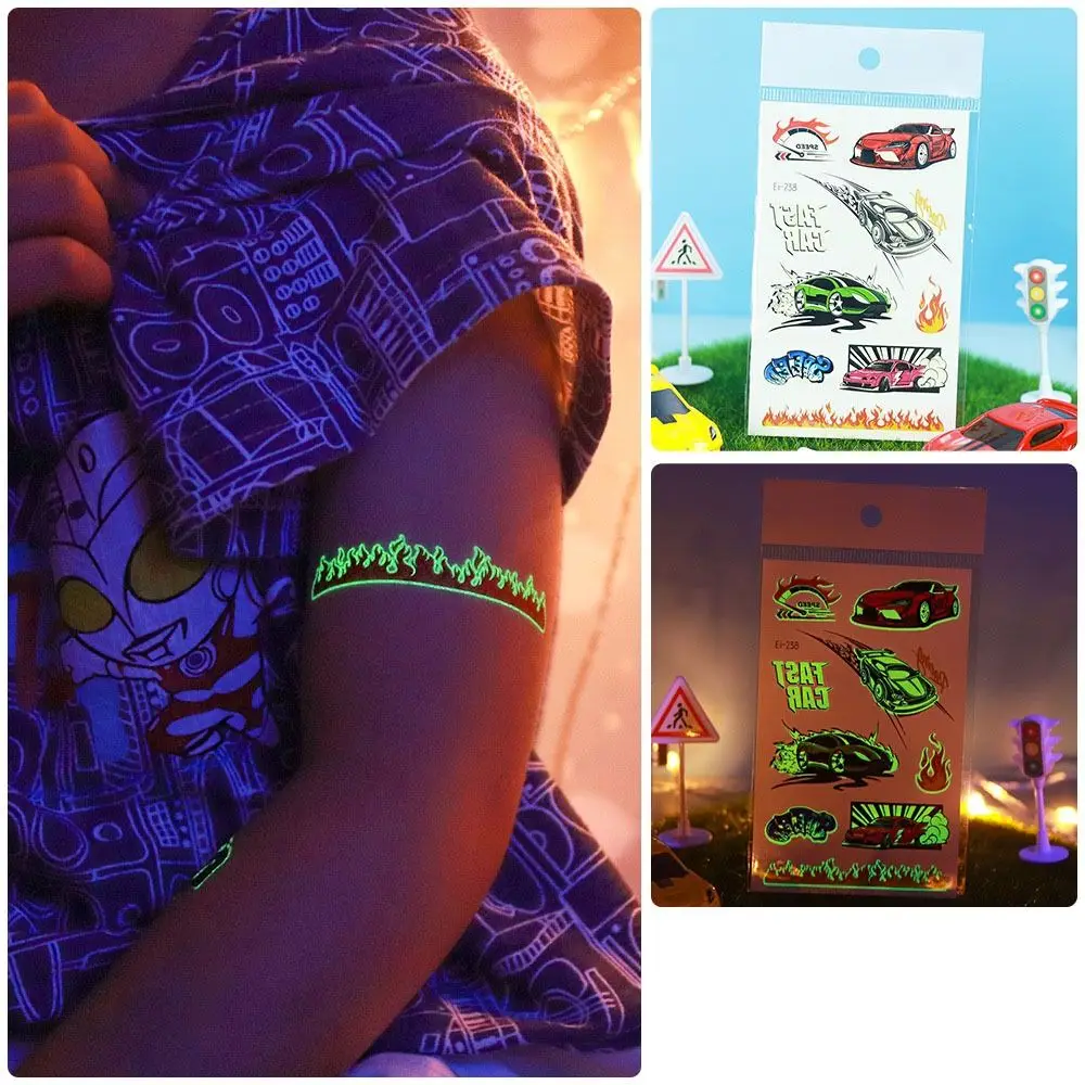 4 Sheets Glow In The Dark Luminous Tattoo Stickers Cool Racing Motorcycle Waterproof Glitter Tattoo Stickers