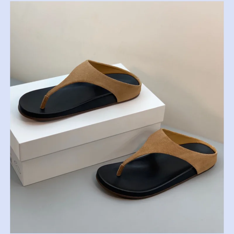 26 Year Old Retro Thick-Soled Leather Comfortable and Versatile Outdoor Flip Flops with Clipped Toes