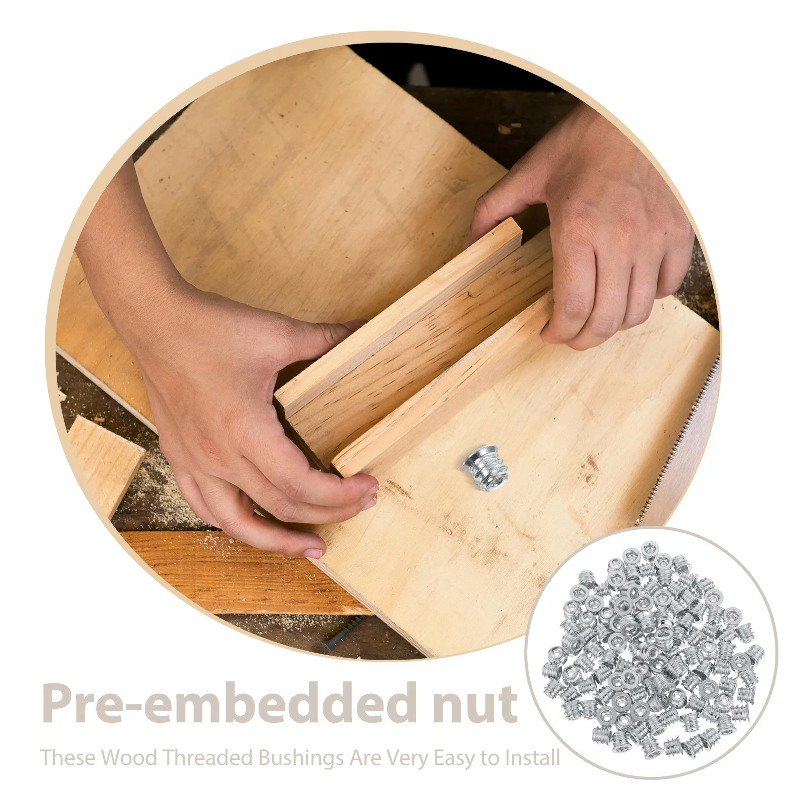 Afbeelding 5: 100 Stuks Houten Meubels Schroefdraadinserts Verzinkt Koolstofstaal Hex Socket Schroef-in Moer Connectors voor Kast Montage Reparatie