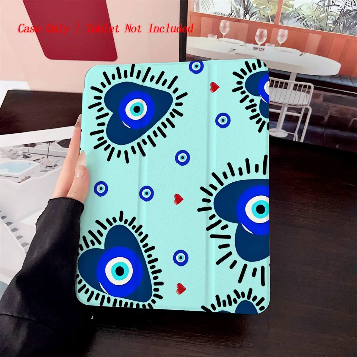 حافظة كمبيوتر لوحي بنمط عيون زرقاء بخلفية سماوية - واقي نحيف مقاوم للخدش لجهاز Apple iPad #1