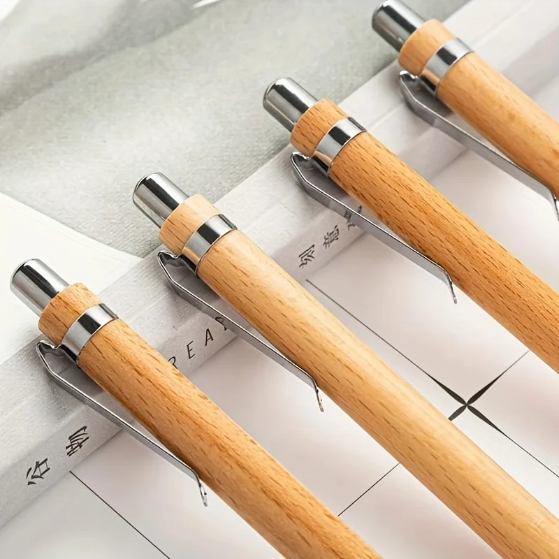 6pcs Creative Wooden Bamboo Ballpoint Pen 1.0mm Black Ink Office Supplies Writing Signature Pen Stationery Gifts