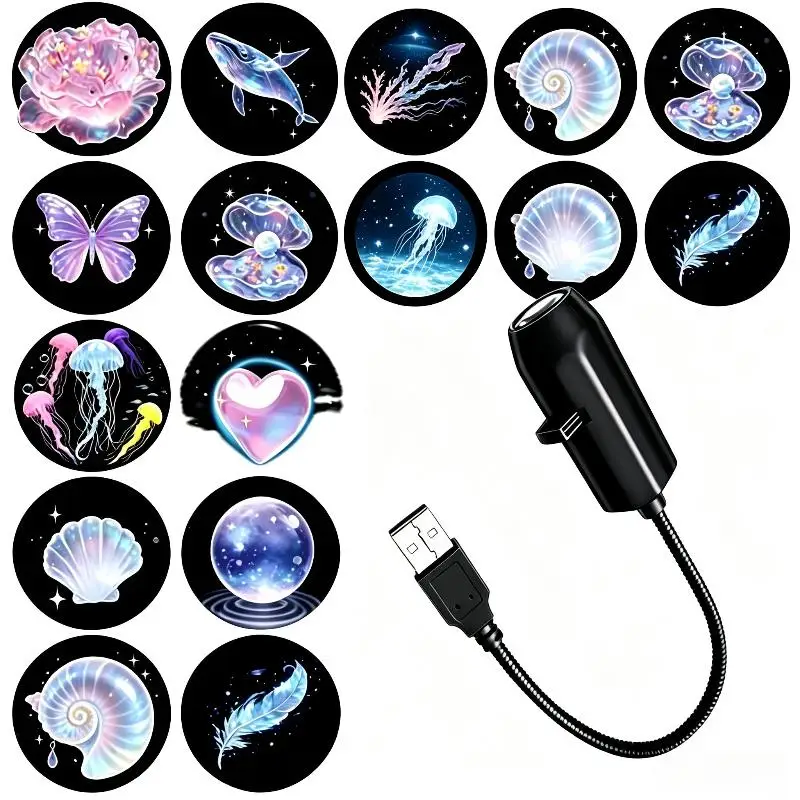 Adjustable USB Ocean Series Projector Lamp Jellyfish Butterfly Pattern Projection Atmosphere Light For Car Bedroom Home Decorati