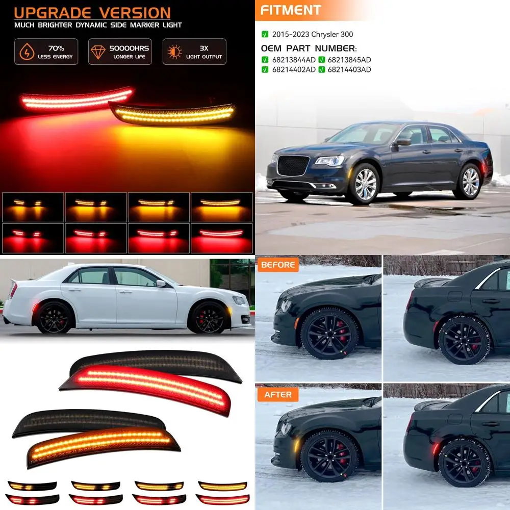 

Smoked Lens Amber LED Side Marker Lights for Chrysler 300 (2015-2023) Front & Rear Bumper Fender Accessories