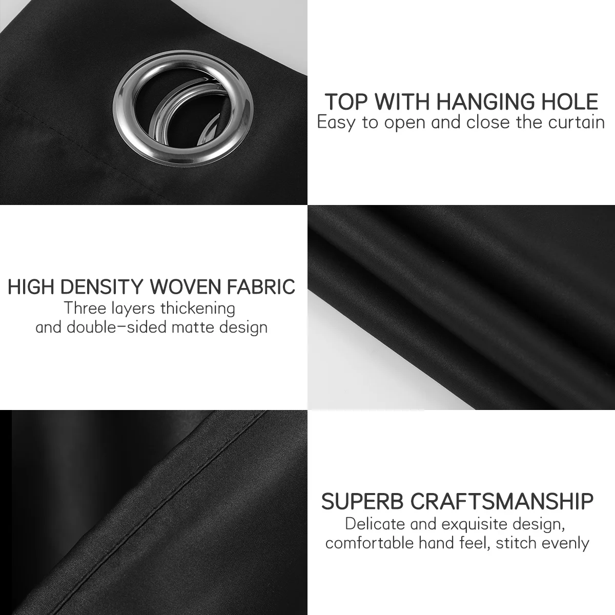 Tirai Pendek Premium Hitam 74x46cm untuk Dapur, Pelindung Sinar Matahari, Tirai Dekorasi Murni untuk Pintu dan Jendela