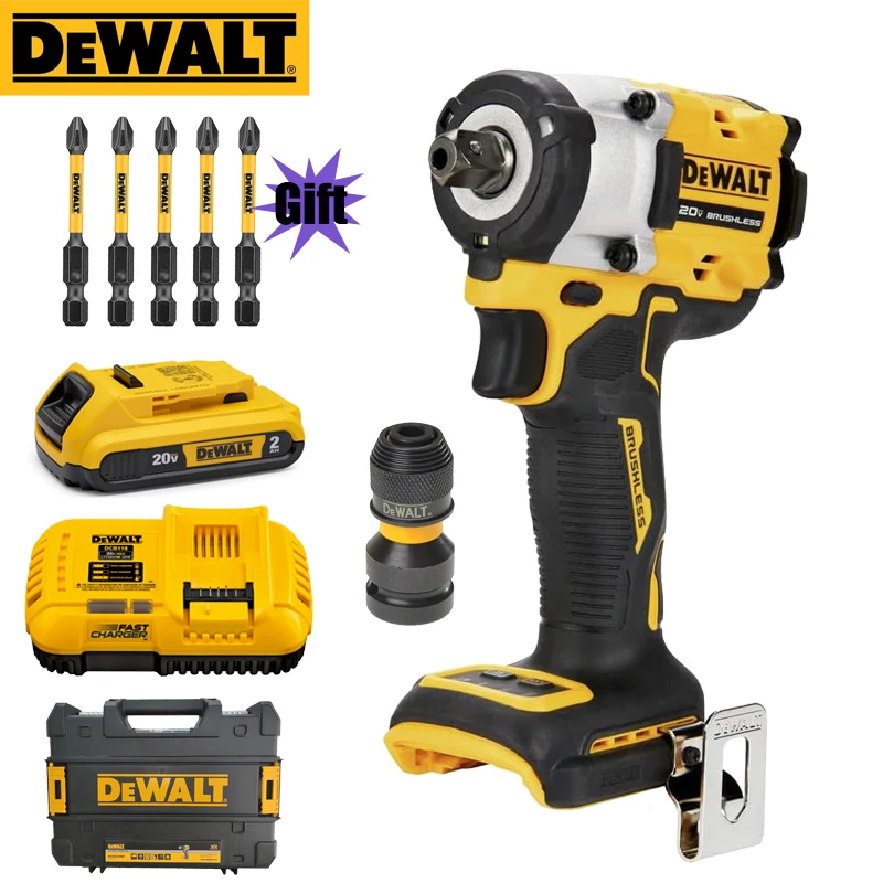 DEWALT DCF922 DCB203 Impact Wrench 20V 2.0Ah Battery Sets Brushless Variable Speed Electric Tool With 57MM Drill Bits 5PC