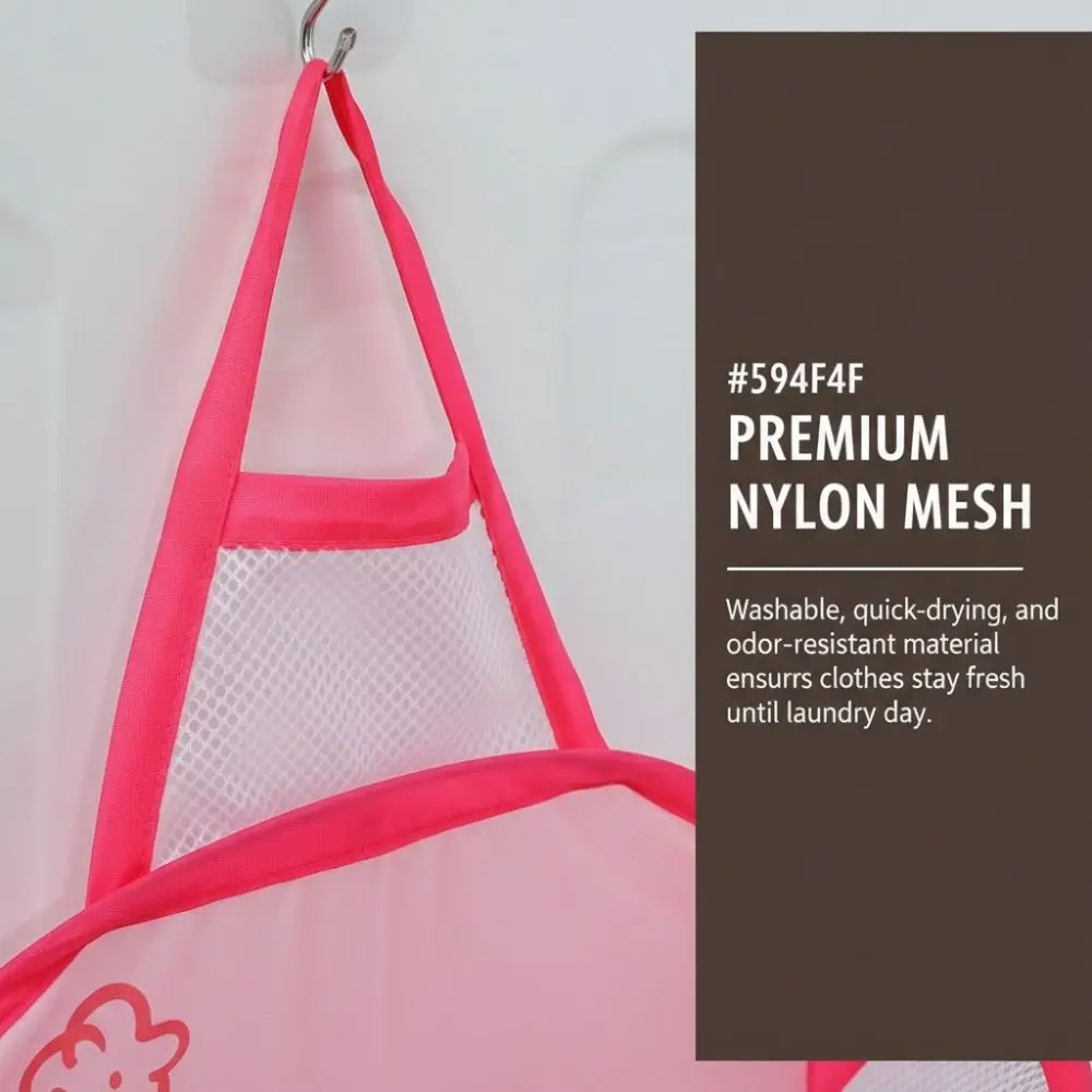 Mesh Material Collapsible Laundry Bag With Hook Washable Mesh Laundry Basket Portable Polyester Mesh Lining Steel Wire