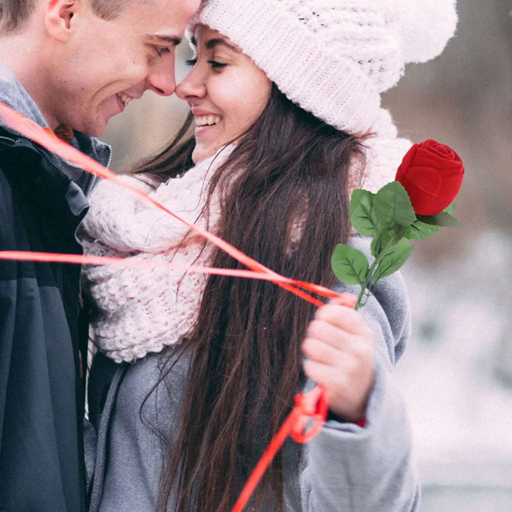 

2Pcs Valentine Jewelry Box Romantic Red Rose Ring Box for Proposal Engagement Wedding Ring Storage Case with Stem Elegant Flower