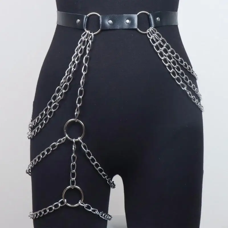 Gothic PU Leather Thigh Chain Women's Gothic Style Adjustable Thigh and Hip Chain Harness Unique Waist Chain