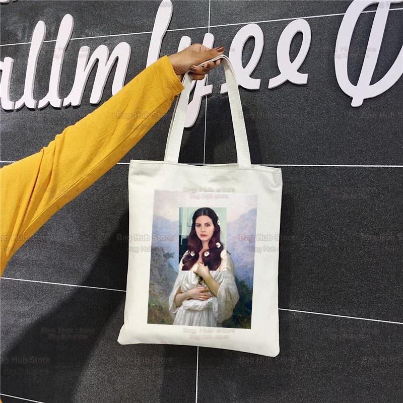 Sacola de lona Lana Del Rey para mulheres, bolsa de compras Eco, bolsa de ombro de grande capacidade, bolsa de compras dobrável feminina