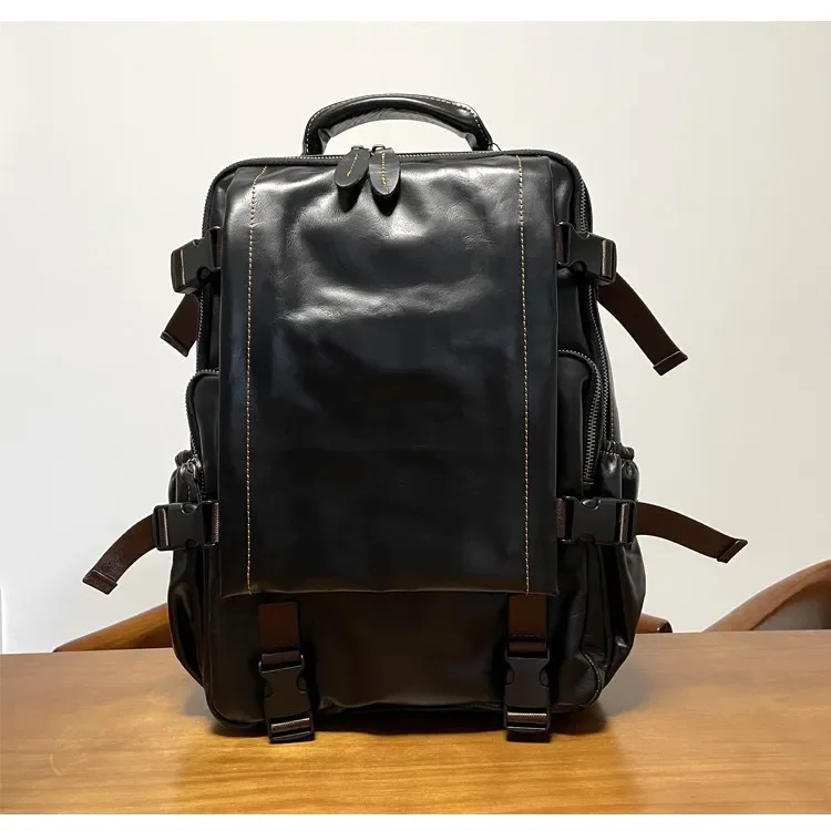 First layer cowhide retro leather computer backpack
