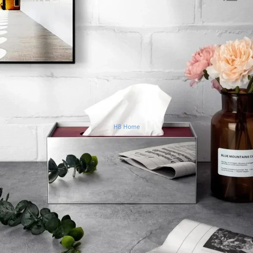 Nordic Rectangular Stainless Steel Tissue Box Magnetic Suction Living Room Silver Napkin Storage Holder Kitchen Table Decors