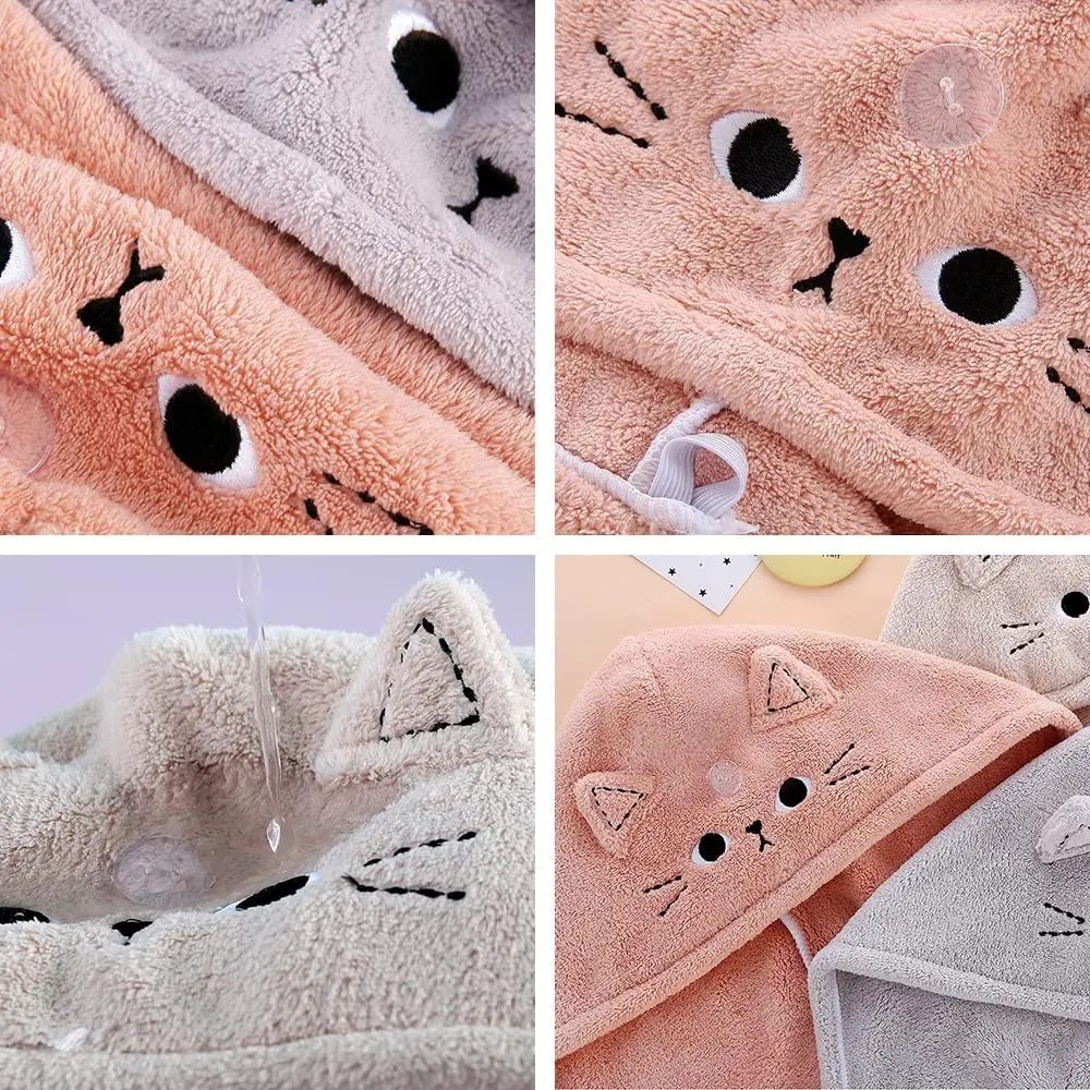 Cute Cat Microfiber Hair Towel Wrap for Kids,1 Pack Hair Drying Towels Rapid Dry Hair Turban Funny Twist Hair Towel