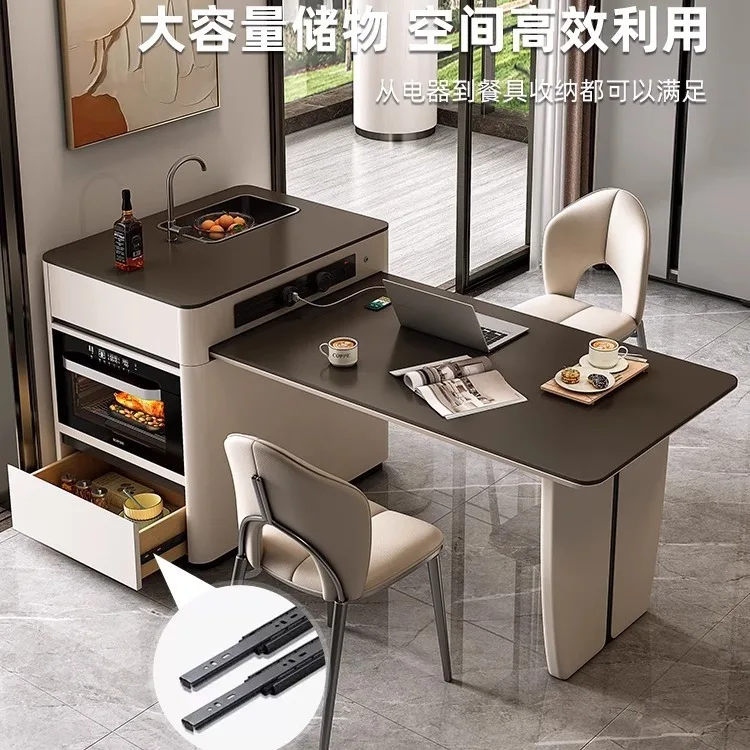 Retractable rock slab dining table Household multi-functional dining island table