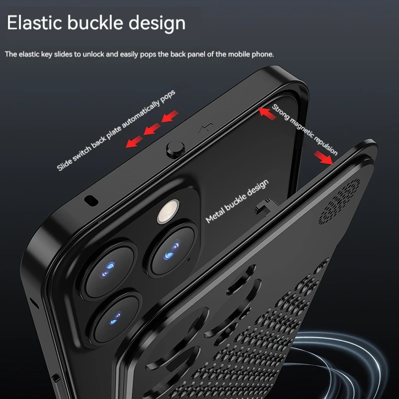 For iPhone 17 14 15 16 Pro Max Metal Heat Dissipation Phone Case Aluminum Alloy Aromatic Ultra-thin Shock-absorbing Back Cover