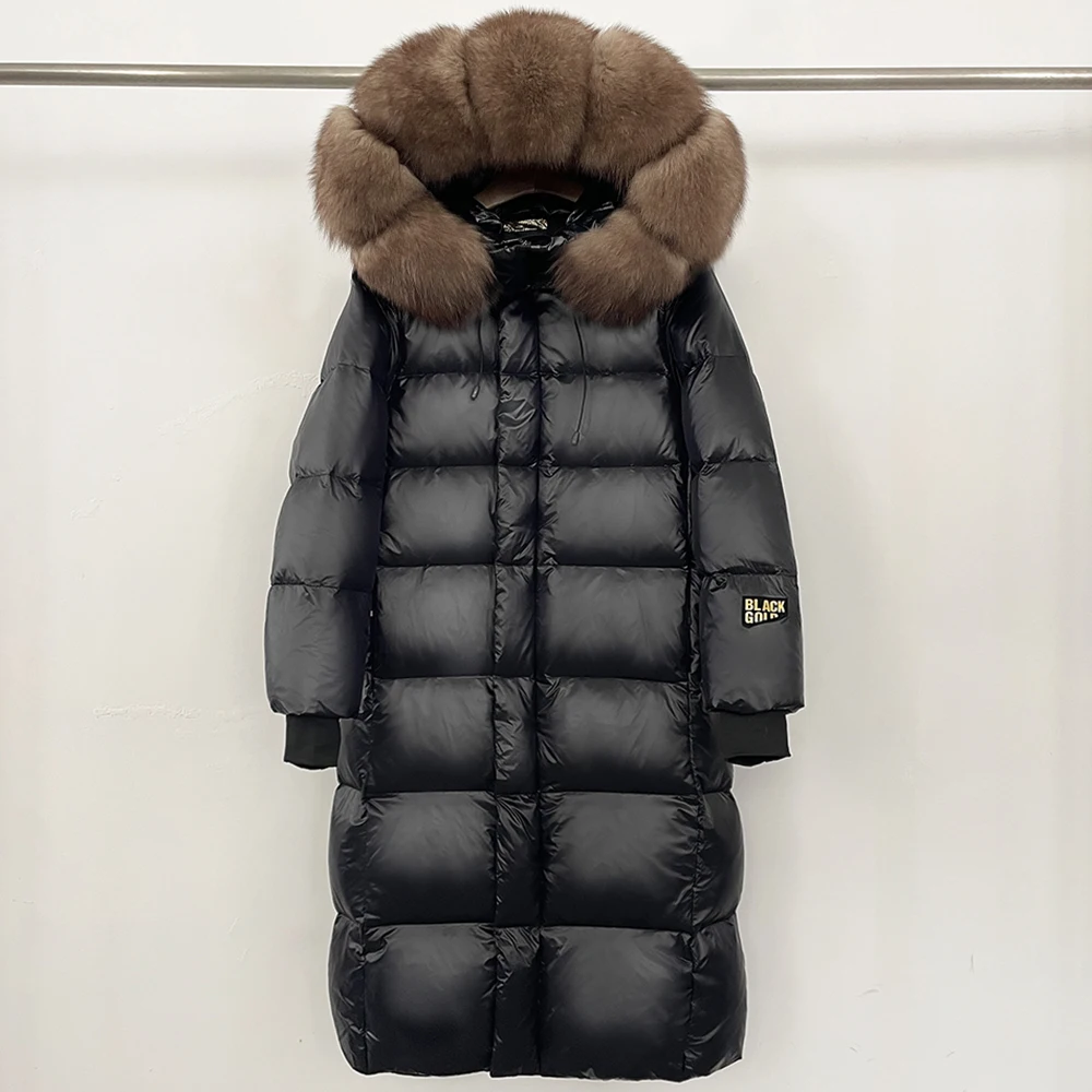 أسفل سترة المرأة سترة طويلة منتفخة الشتاء كبير الراكون الفراء طوق سميكة الدافئة مقنعين سترة الإناث مقاوم للماء أسفل معطف الخريف #5