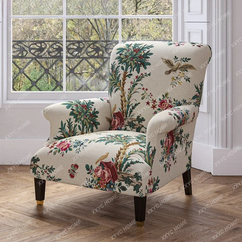 country solid wood single sofa printed sofa chair