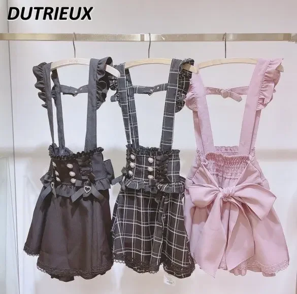 Rok pendek pita busur berlian rok Suspender gesper mutiara rok Suspender wanita anak perempuan manis lucu Rojita rok Mini gaya Jepang A-line