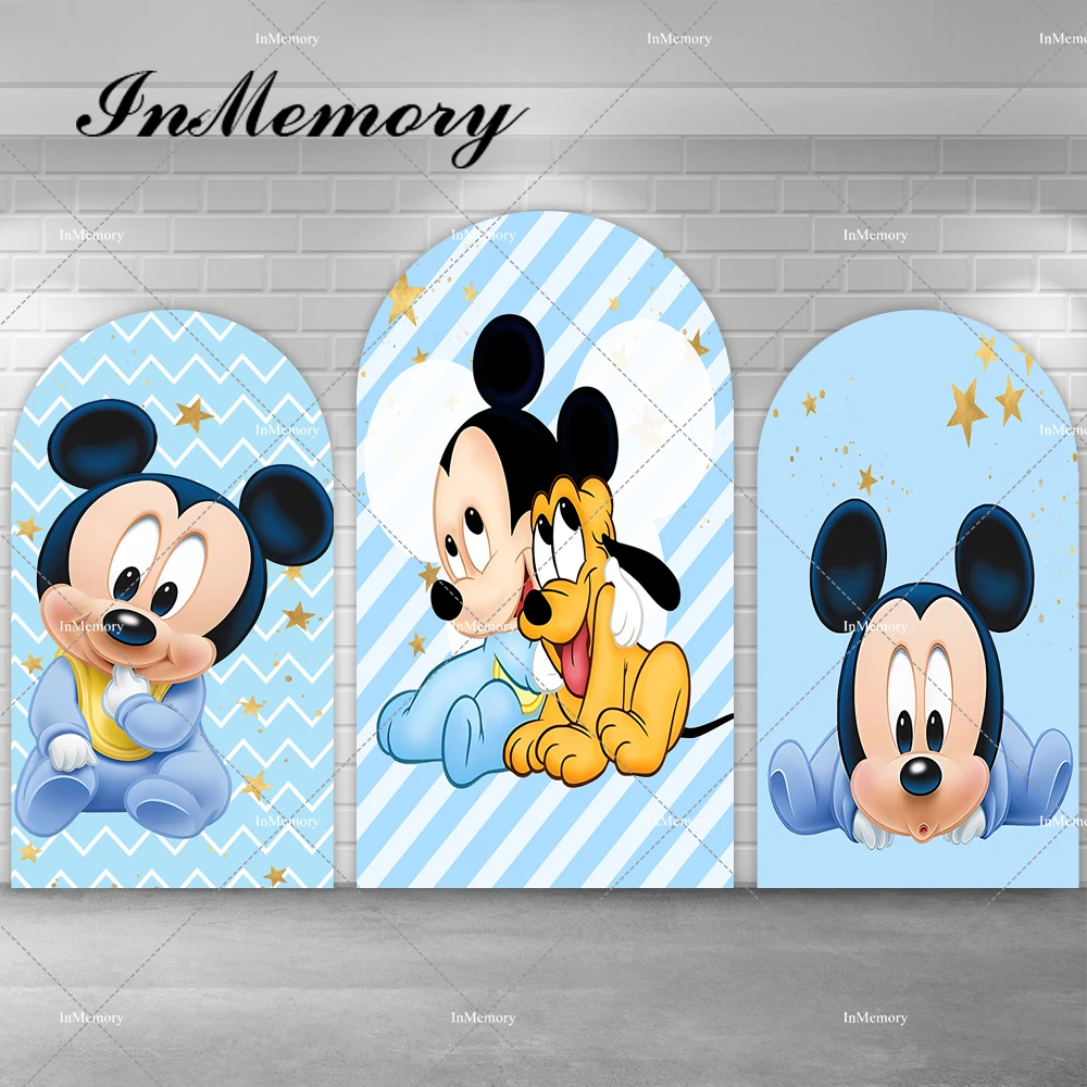 Baby Blue Mickey Arch Cover Backdrop Wall Decoration Newborn Baby Shower Chiara Background Boy 1st Birthday Party Banner