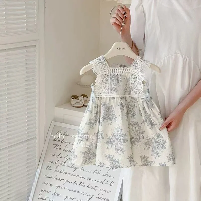 Girls' Summer Dress 2026 New Style Children's Countryside Style Vest Floral Princess Skirt Thin 1-6Y