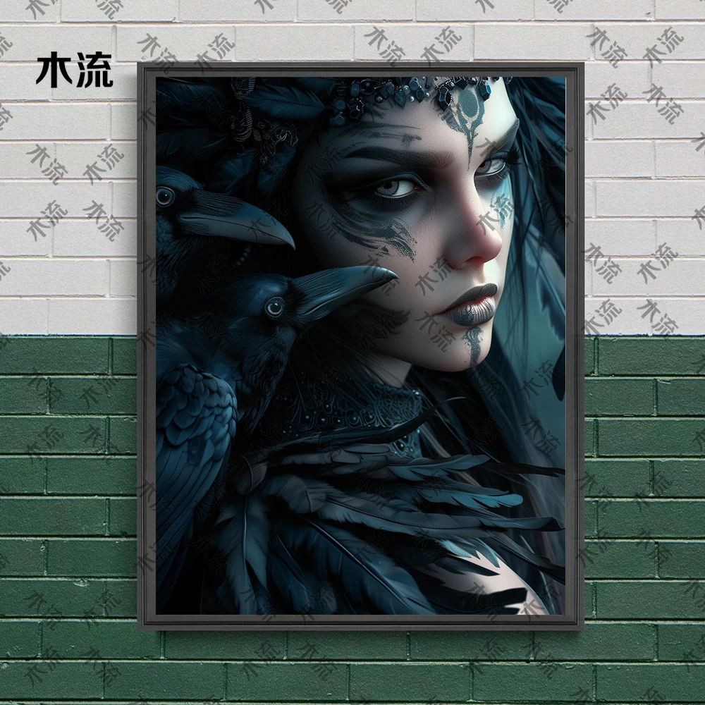 

Beautiful Crow Witch Shaman,Vintage Wall Art, Canvas Painting, Victorian Gothic Witch Portrait, Art Poster And Print, Home Decor