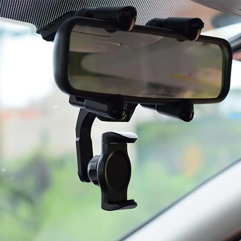 Rearview Mirror Phone Holder 360Rotatable And Retractable Car Phone Holder Car Rearview Mirror Bracket 4-claw Design Universal