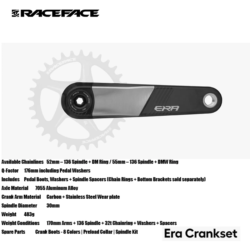 RACEFACE Era Crankset 7055 Aluminum Alloy Axle Carbon Crank Arm 160,170,175 mm Arms 30mm Spindle Diameter