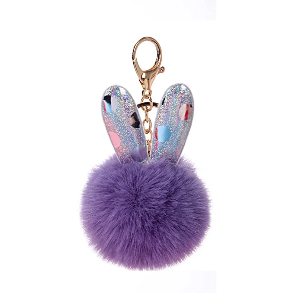 Plush Rabbit Ears Keychain Fur Ball Decoration High School Student Backpack Female Keyring Pendant Accessories Ornament Women