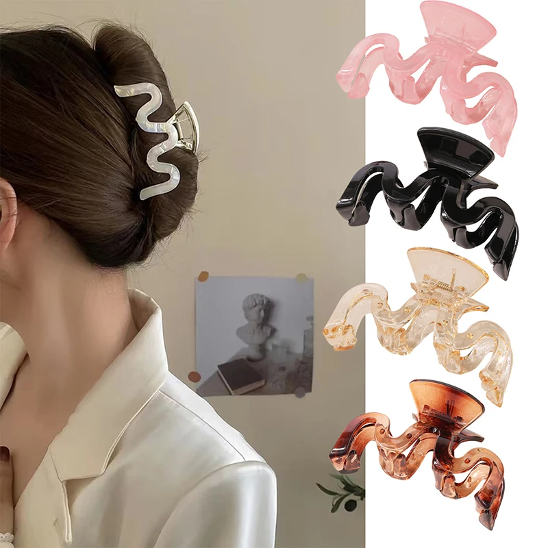 Transparent Pink Cute Jelly Grab Clip Wave Back of The Head Simple Disc Hair Shark Clip Temperament Hairpin Hair Accessories