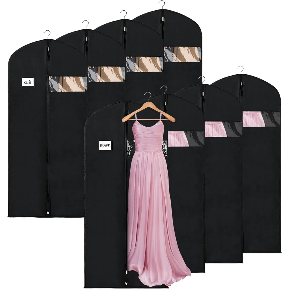 

60-Inch Garment Bags Set of 8 for Long Dresses, Suits & Coats - Waterproof & Dustproof with Clear Window