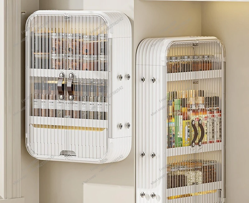 

Wall Mounted Bathroom Storage Rack with Door Multi Functional Punch Free Organizer