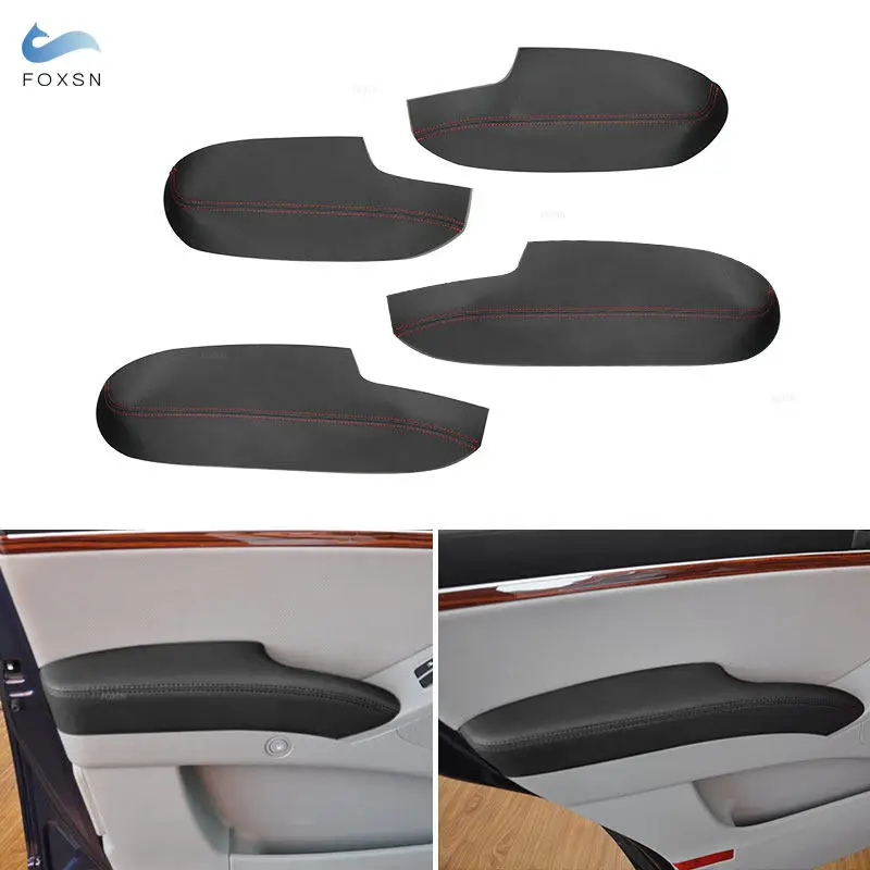 4pcs Black Microfiber Leather For Hyundai Veracruz Car Interior Door Armrest Panel Cover Protection Trim Accessories