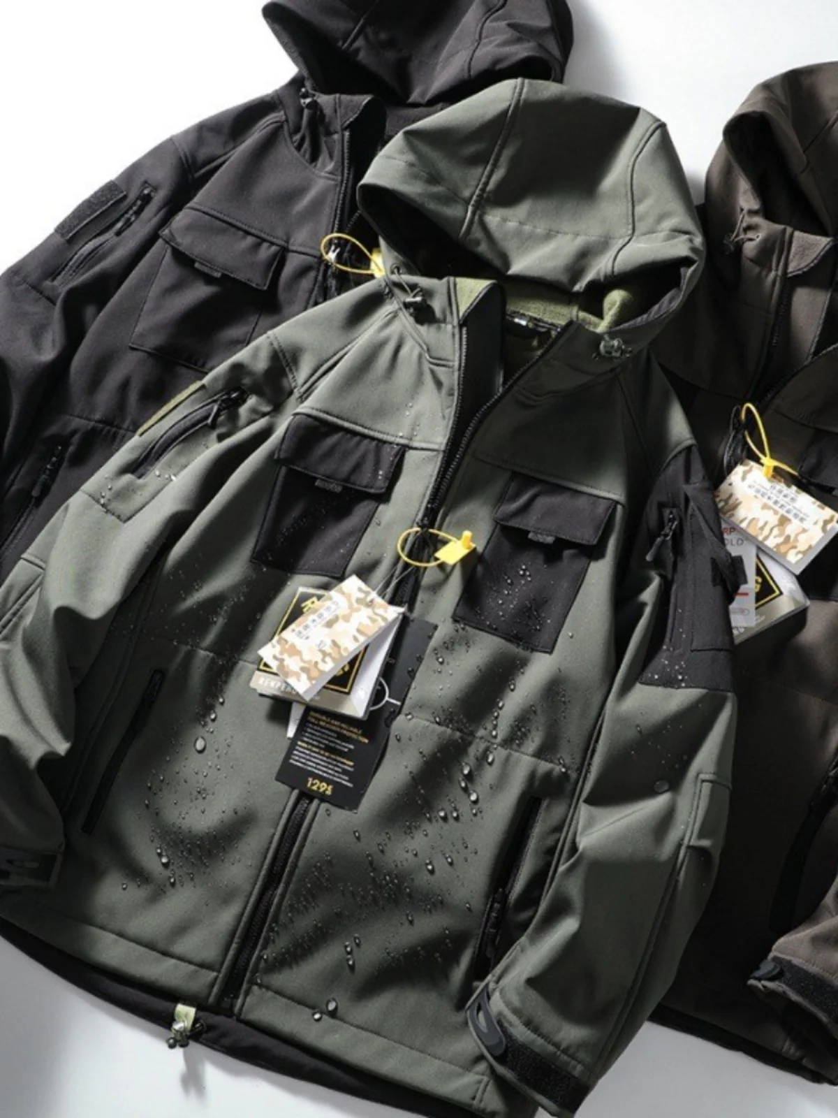 

Мужская уличная рабочая куртка с множеством карманов, весенняя модель, ветрозащитная, с защитой от солнца, софтшелл, с длинными рукавами, без воротника