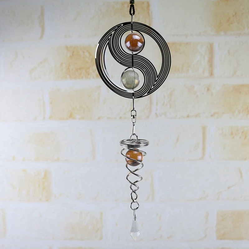 في الهواء الطلق حديقة الحرفية الرياح الدقات Yinyang مع كريستال الكرة قلادة تاي المعادن داخلي ديكور المنزل معلقة سبينر دوامة