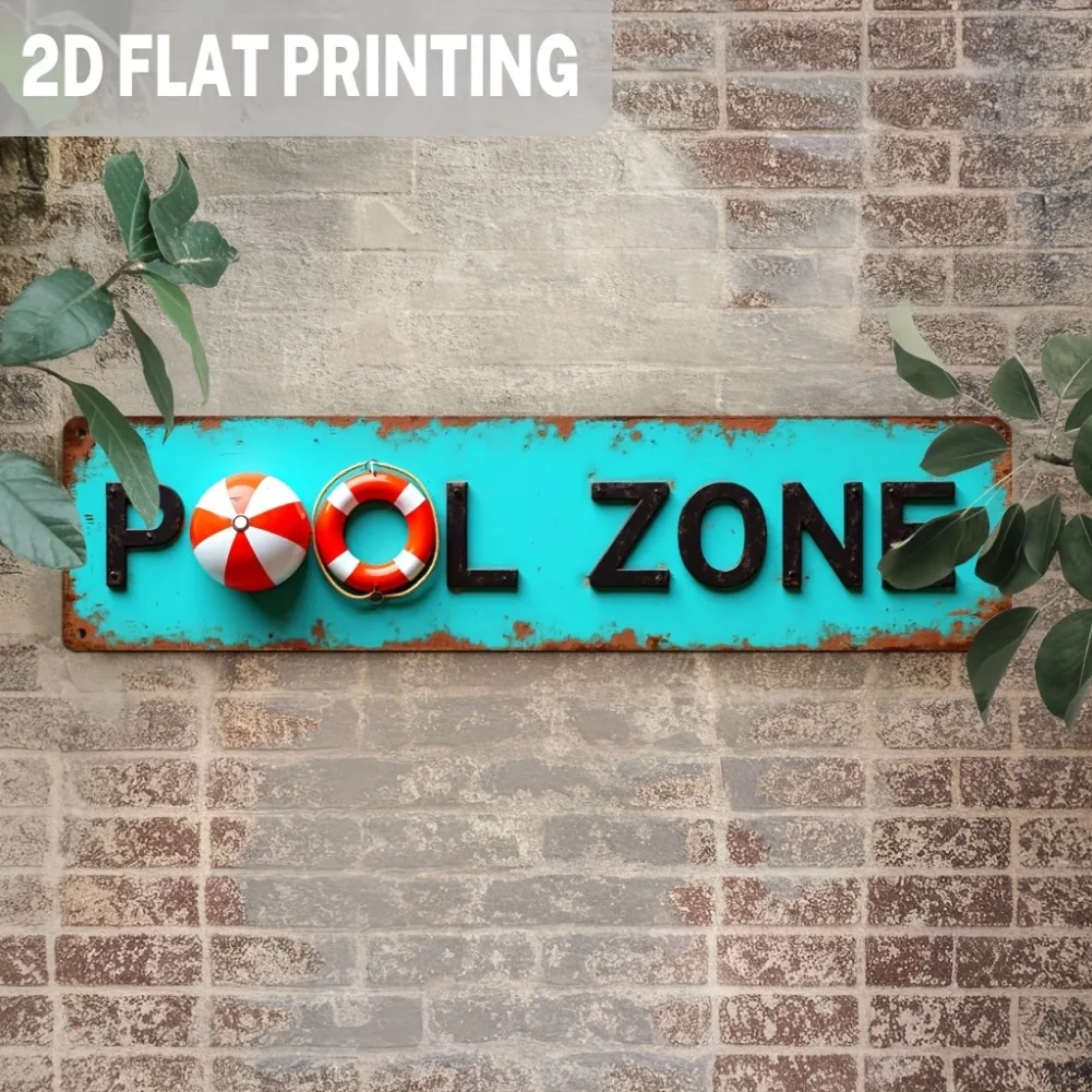 ديكور حائط معدني مسطح ثنائي الأبعاد لمنطقة حمام السباحة العتيقة - قطعة واحدة بتصميم حلقة الحياة الفيروزية والأحمر مقاس 15.74 × 3.93 بوصة، ديكور بحري لجانب حمام السباحة