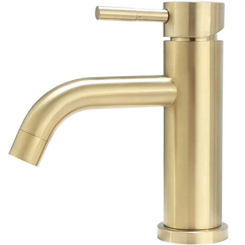 Tuqiu Brushed Gold Bathroom Faucet SUS304 Bathroom Basin Faucet Cold and Hot Water Basin Mixer Sink Tap Deck Mounted Wash Tap