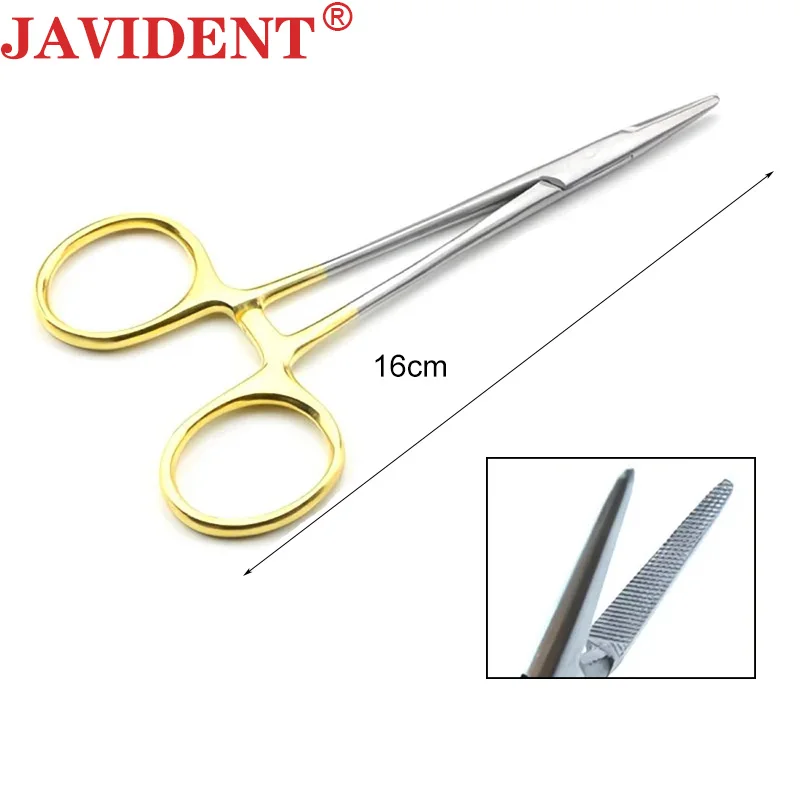 Dental Gold-Handled Needle Holder Reusable Stainless Steel Surgical Instrument with Inlay Clamp Needle Dental Instrument