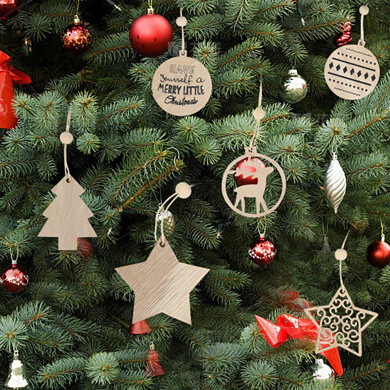 

12pcs Hollow Christmas Wooden Pendants Xmas Tree Hanging Ornaments DIY Wood Crafts For Home Christmas Party New Year Decoration