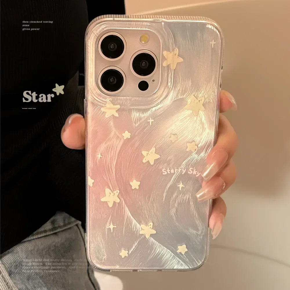 Korean Style Laser Gradient Star Shining Phone Case for IPhone16 15 14 12 13 11 Pro ProMax Plus X XR Shockproof Phone Cover