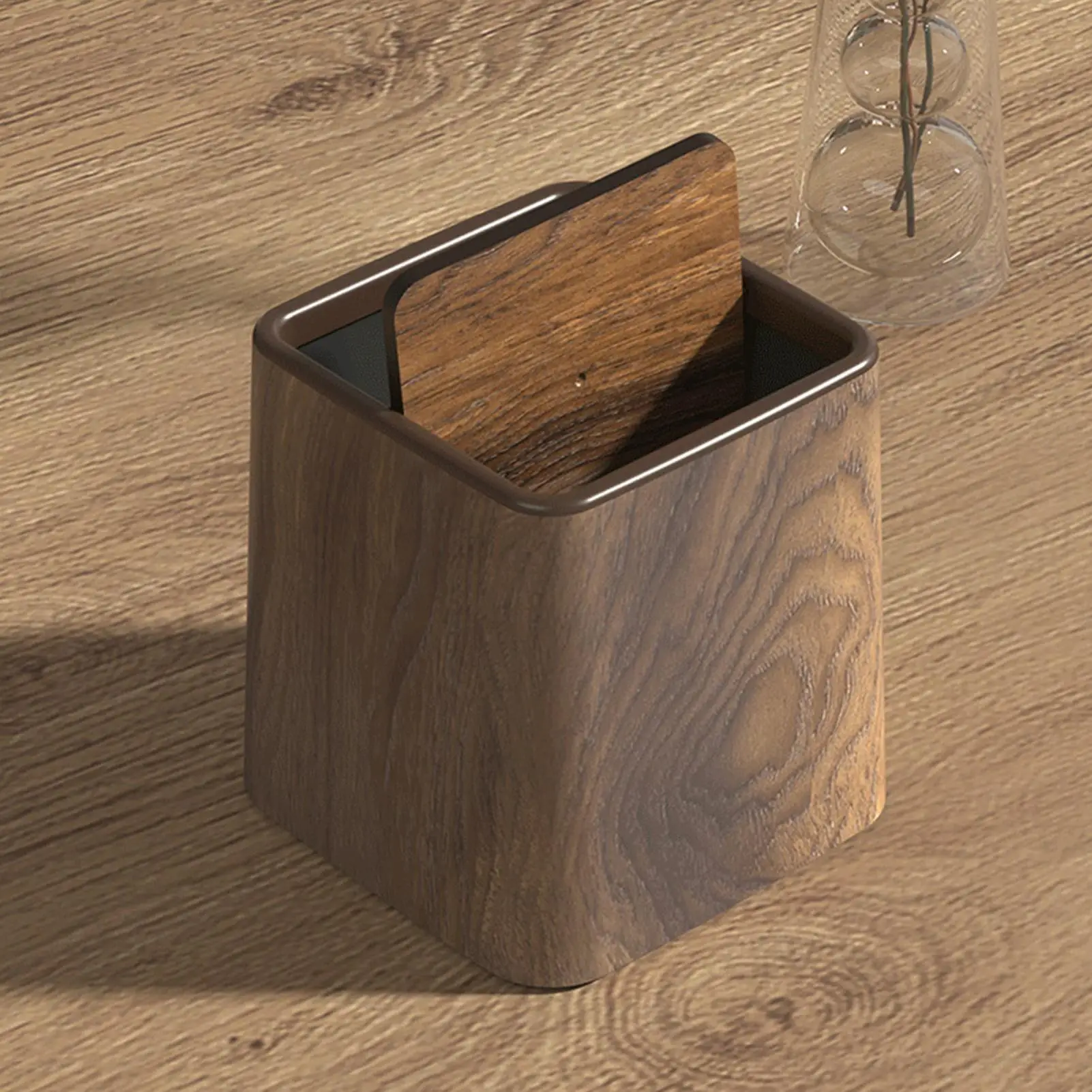 Wood Grain Trash Can Elegant Home with Lid Waste Bin Garbage Container for Bathroom Office Laundry Bedroom Room