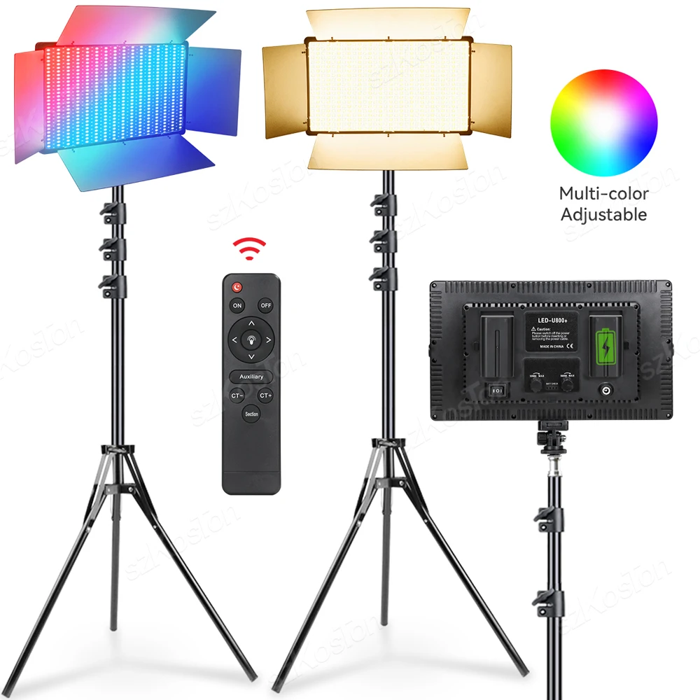 RGB LED Video Lighting Kits Photograph Lamp With 78inch Light Stand 8800mAh Battery 3200-5600K For YouTube Photography Shooting