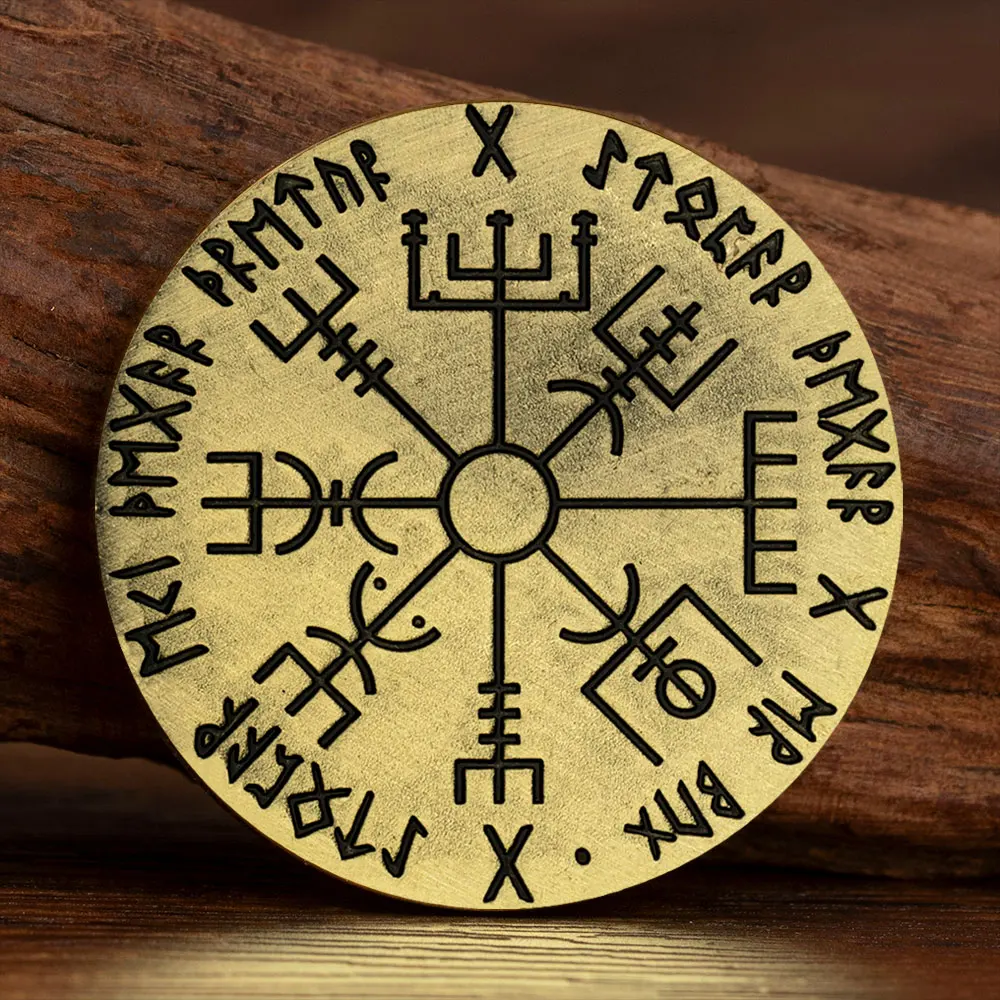 Vegkladir فايكنغ البوصلة النحاس مطلي الهدايا التذكارية عملات تحصيل هدية عملات تذكارية ديكورات المنزل