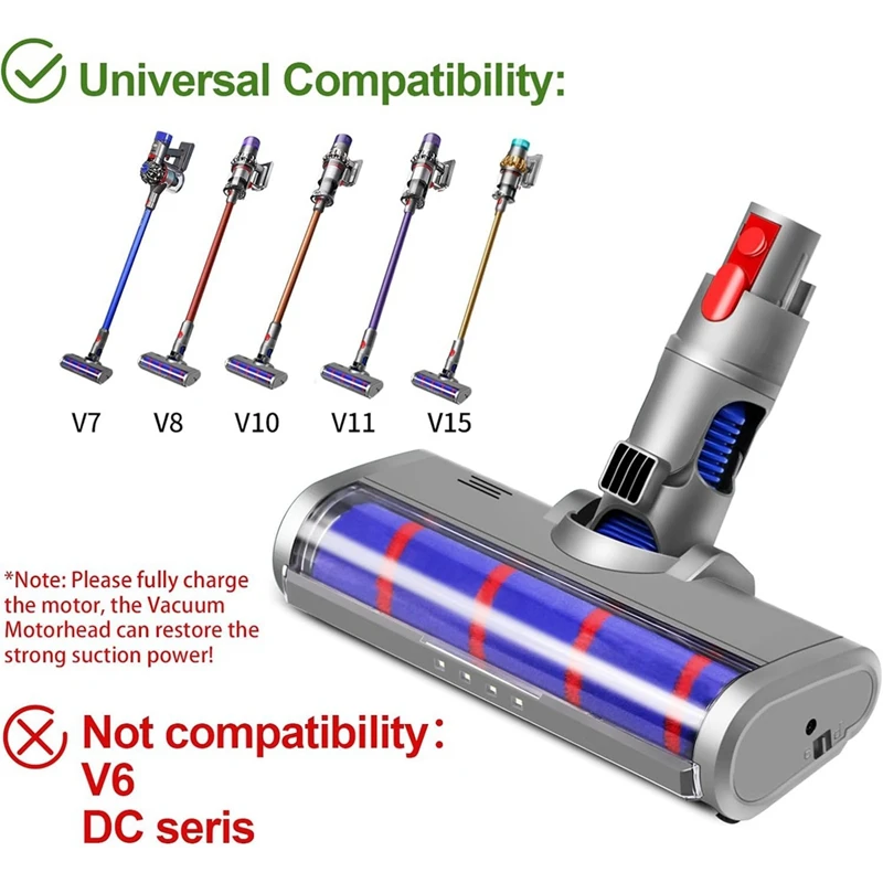 Quick Release Roller Brush Head For Dyson V7 V8 V10 V11 V15 Vacuums - LED Light, Cleaning Head For Hard Floors & Carpet