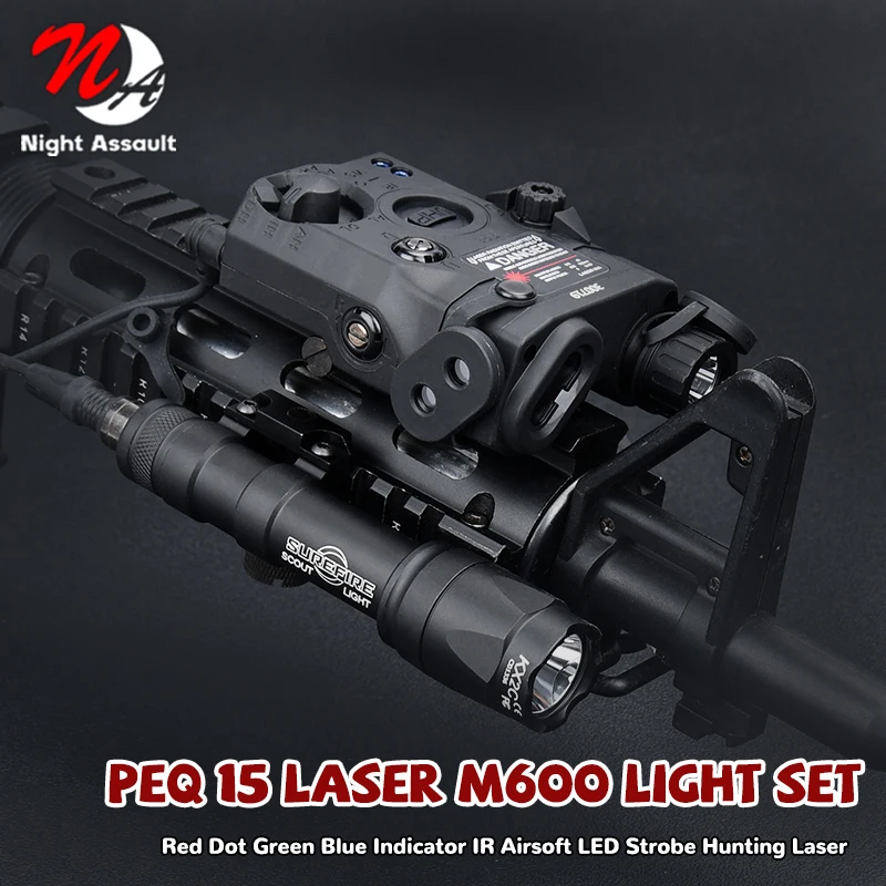 

Tactical Airsoft PEQ15 Surefir M600 Flashlight Dual Function Switch Set Red Dot Green Blue Indicator IR Hunting Light Laser AR15