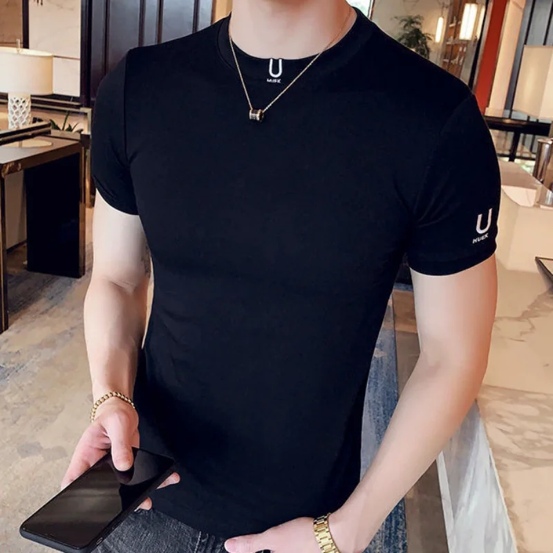 Black T Shirt for Men Plain Clothing Skinny Streetwear Muscles Gym Ordinary Man Tee Shirts Cool Loose Wholesale Aesthetic Xl Top