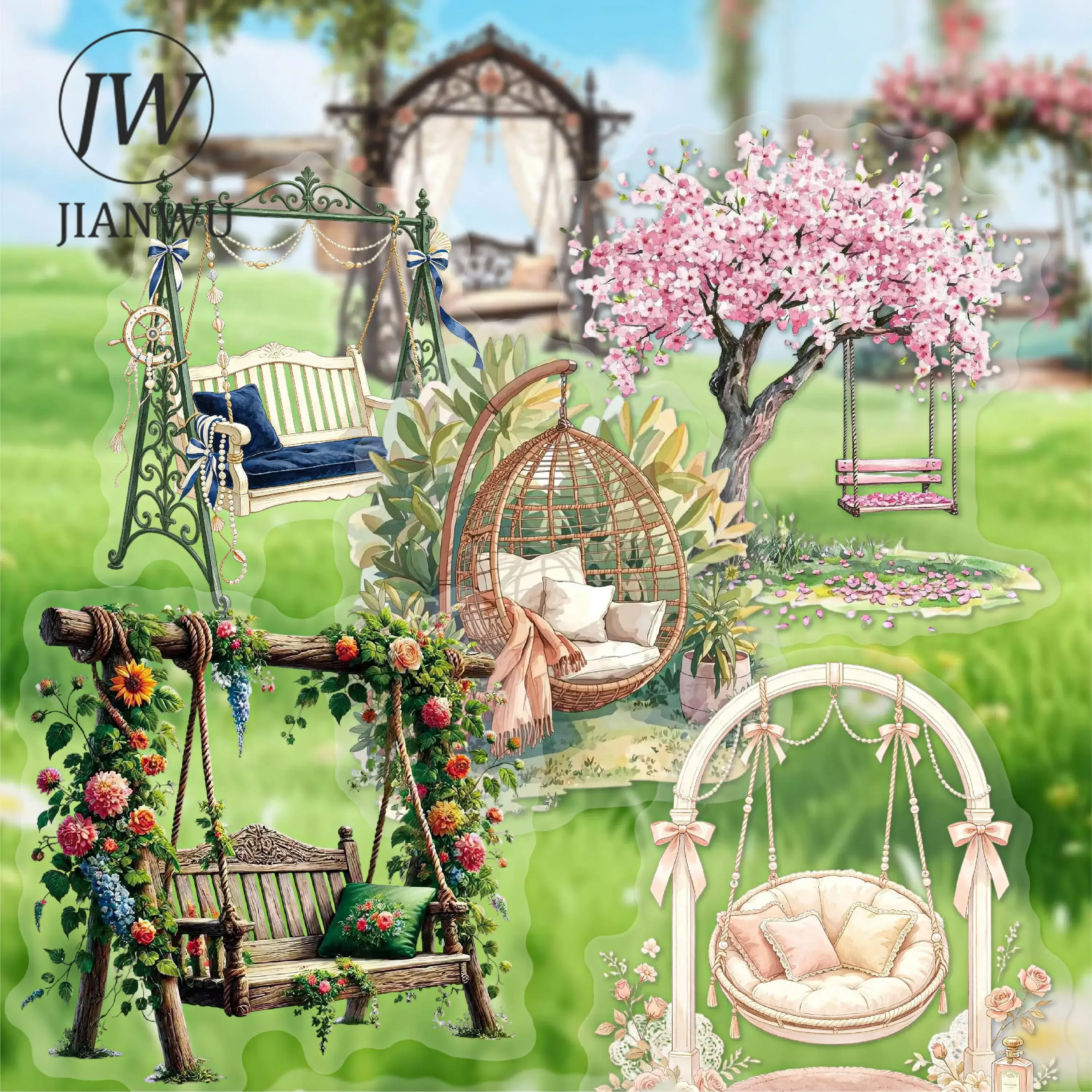 JIANWU Vintage Plant Flower Swing Landscape Material Collage Scrapbooking PET Sticker Creative DIY Journal Stationery - view 3