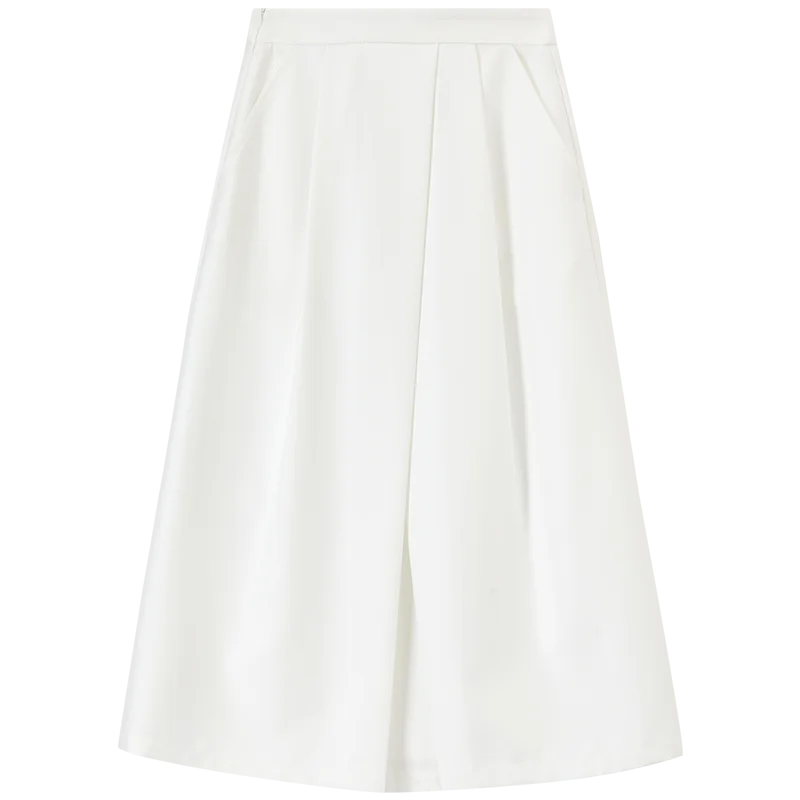 SENTUBILA White Asymmetric Skirts for Women's 2025 Spring A-line Casual Elastic High-waist Folds Slit Midi Skirt 151Q57542