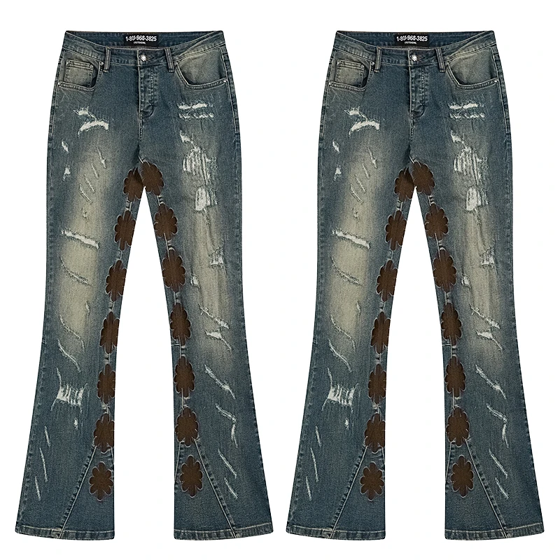 هاي ستريت ارتداء خارج شخصية ريترو LOSTSHDWS جينز متوهج مجهول السراويل الثقيلة التطريز طباعة Lostshdws الدنيم السراويل