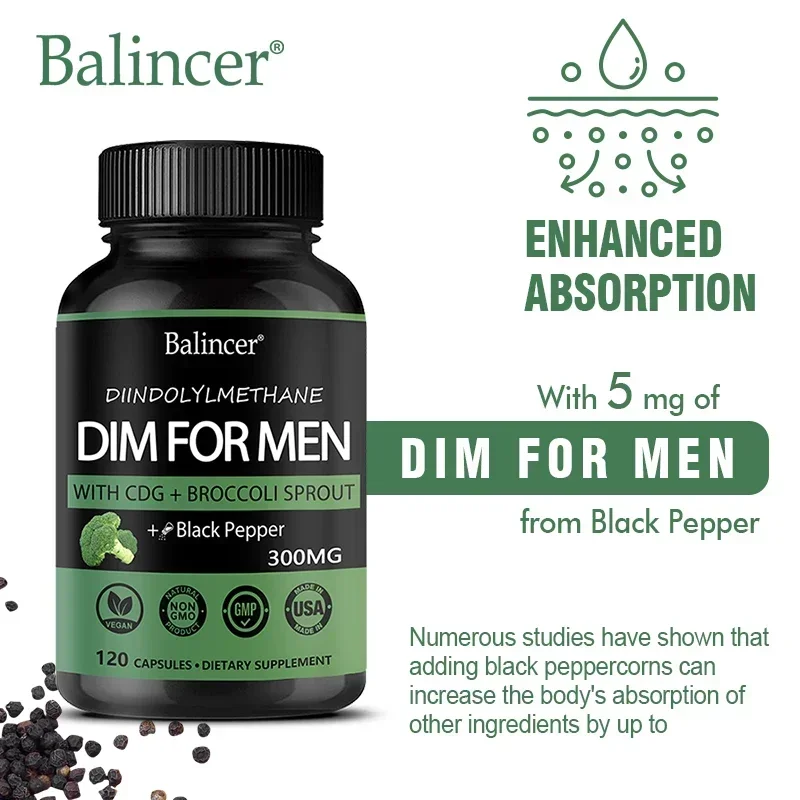 Men\'s DIM Complex Diindolylmethane Supplement - Enzyme Inhibitor for Liver Health, Lowering Cholesterol, Detoxification