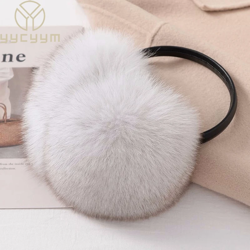 New Style Luxury Ladies Fox Fur Earmuffs Winter Women Warm Real Fox Fur Earmuffs Girl\'s Earlap Ultra Large Ladies Plush Earmuff